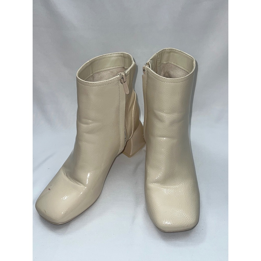 Circus by Sam Edelman Ozzie Cream Patent Square Toe Block Heel Ankle Boots 8M